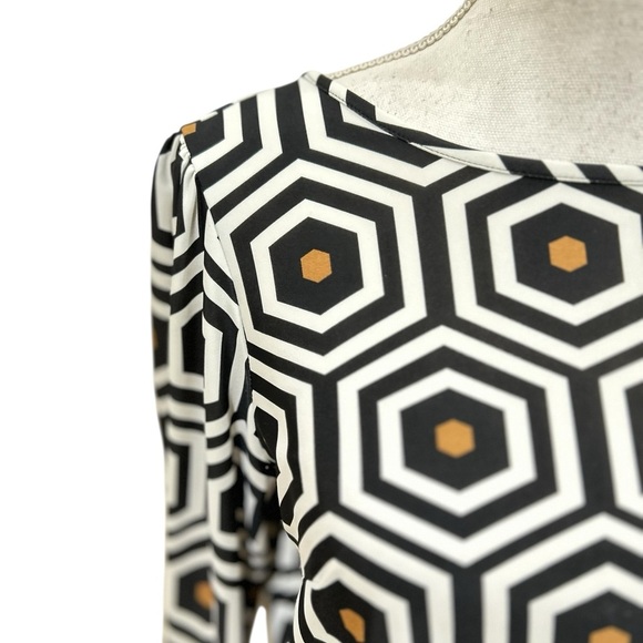 Jude Connally Black, brown & White geometric balloon long Sleeve Dress large - Picture 5 of 10